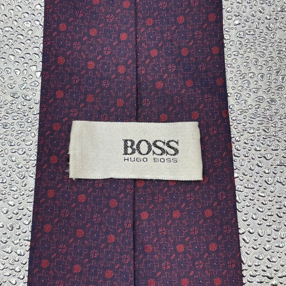 BOSS‎ Hugo Boss Mens Silk Tie Burgundy Red Micro Geometric Pattern Luxury Formal